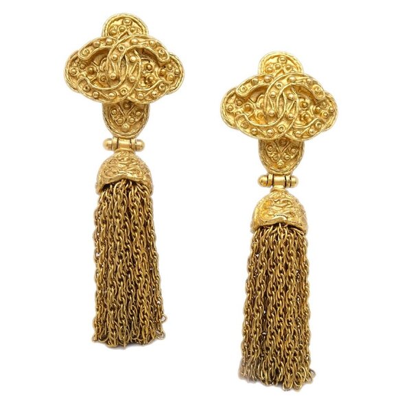 Chanel Fringe Dangle Earrings Clip-On Gold 94A - Picture 1 of 4